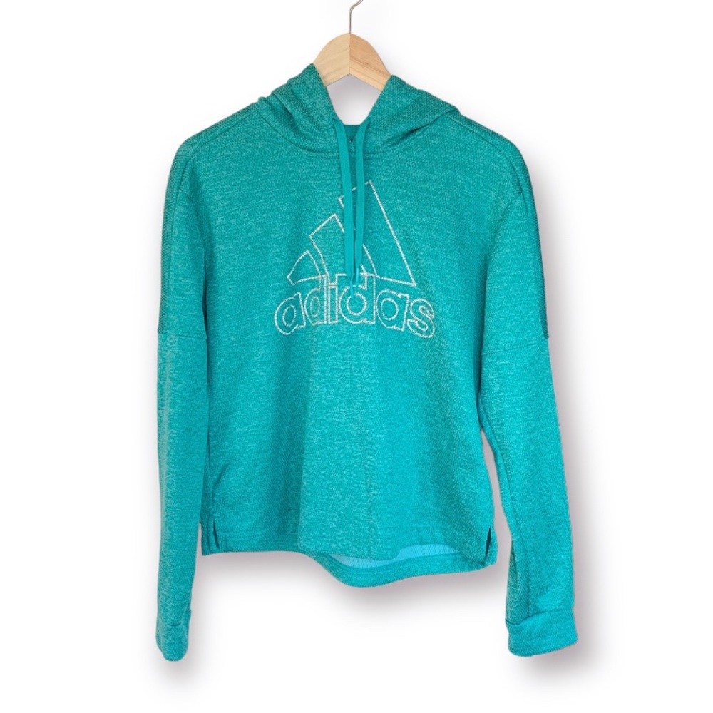 Adidas Green and White Climawarm Pullover Hoodie Three Stripes Logo M